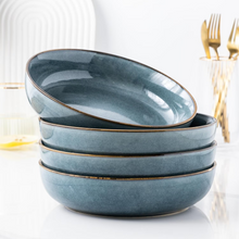 Load image into Gallery viewer, AmorArc 8.75'' Large Ceramic Pasta Bowls, 38oz Stoneware Pasta Serving Bowls Set of 4 for Kitchen, Wide Bowls for Fruit,Pasta,Salad,Oatmeal,Meal, Microwave Safe, Reactive Glaze-Space Blue