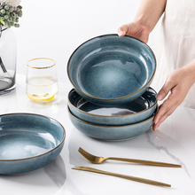 Load image into Gallery viewer, AmorArc 8.75'' Large Ceramic Pasta Bowls, 38oz Stoneware Pasta Serving Bowls Set of 4 for Kitchen, Wide Bowls for Fruit,Pasta,Salad,Oatmeal,Meal, Microwave Safe, Reactive Glaze-Space Blue