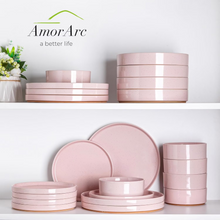 Load image into Gallery viewer, AmorArc Ceramic Dinner Plates Set of 6, 10.25 Inch Stoneware Plates for Kitchen,Modern Flat Dinnerware Dishes Set,Microwave& Dishwasher Safe, Scratch Resistant-Pink