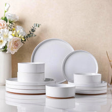 Load image into Gallery viewer, AmorArc Ceramic Dinnerware Set for 4 | Speckled Stoneware Plates and Bowls with unglazed terracotta | Scratch Resistant, Dishwasher & Microwave Safe ,Service for 4 Dishes Set(12pcs),White