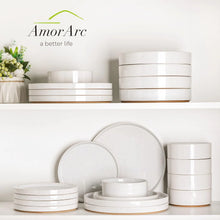 Load image into Gallery viewer, AmorArc Ceramic Dinnerware Set for 4 | Speckled Stoneware Plates and Bowls with unglazed terracotta | Scratch Resistant, Dishwasher & Microwave Safe ,Service for 4 Dishes Set(12pcs),White