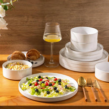 Load image into Gallery viewer, AmorArc Ceramic Dinnerware Set for 4 | Speckled Stoneware Plates and Bowls with unglazed terracotta | Scratch Resistant, Dishwasher & Microwave Safe ,Service for 4 Dishes Set(12pcs),White