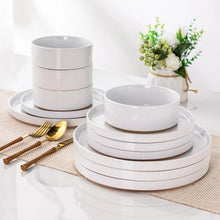 Load image into Gallery viewer, AmorArc Ceramic Dinnerware Set for 4 | Speckled Stoneware Plates and Bowls with unglazed terracotta | Scratch Resistant, Dishwasher & Microwave Safe ,Service for 4 Dishes Set(12pcs),White
