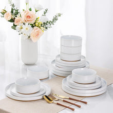 Load image into Gallery viewer, AmorArc Ceramic Dinnerware Set for 6 | Speckled Stoneware Plates and Bowls with unglazed terracotta | Scratch Resistant, Dishwasher & Microwave Safe ,Service for 6 Dishes Set(18pcs),White