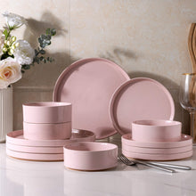 Load image into Gallery viewer, AmorArc Ceramic Dinnerware Set for 4 | Speckled Stoneware Plates and Bowls with unglazed terracotta | Scratch Resistant, Dishwasher & Microwave Safe ,Service for 4 Dishes Set(12pcs),Pink