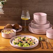 Load image into Gallery viewer, AmorArc Ceramic Dinnerware Set for 4 | Speckled Stoneware Plates and Bowls with unglazed terracotta | Scratch Resistant, Dishwasher & Microwave Safe ,Service for 4 Dishes Set(12pcs),Pink