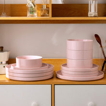 Load image into Gallery viewer, AmorArc Ceramic Dinnerware Set for 4 | Speckled Stoneware Plates and Bowls with unglazed terracotta | Scratch Resistant, Dishwasher & Microwave Safe ,Service for 4 Dishes Set(12pcs),Pink