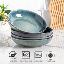Load image into Gallery viewer, AmorArc 8.5'' Large Ceramic Pasta Bowls Set, 36oz Stoneware Bowls Set of 6 for Kitchen, Reavtive Glaze Bowls-Microwave,Dishwasher Safe for Pasta,Salad,Oatmeal-Ceylon Blue