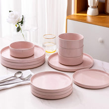 Load image into Gallery viewer, AmorArc Ceramic Dinnerware Set for 4 | Speckled Stoneware Plates and Bowls with unglazed terracotta | Scratch Resistant, Dishwasher & Microwave Safe ,Service for 4 Dishes Set(12pcs),Pink