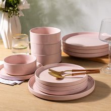 Load image into Gallery viewer, AmorArc Ceramic Dinnerware Set for 4 | Speckled Stoneware Plates and Bowls with unglazed terracotta | Scratch Resistant, Dishwasher & Microwave Safe ,Service for 4 Dishes Set(12pcs),Pink