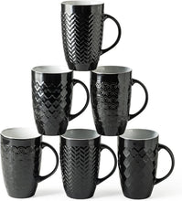 Load image into Gallery viewer, AmorArc Extra Large Coffee Mugs Set of 6, 20oz Ceramic Tall Coffee Mugs Set with Textured Geometric Patterns for Latte/Tea/Beer/Hot Cocoa, Dishwasher & Microwave Safe, Black
