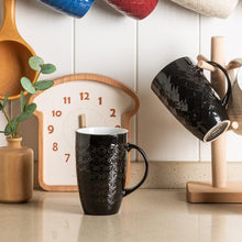 Load image into Gallery viewer, AmorArc Extra Large Coffee Mugs Set of 6, 20oz Ceramic Tall Coffee Mugs Set with Textured Geometric Patterns for Latte/Tea/Beer/Hot Cocoa, Dishwasher & Microwave Safe, Black