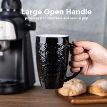 Load image into Gallery viewer, AmorArc Extra Large Coffee Mugs Set of 6, 20oz Ceramic Tall Coffee Mugs Set with Textured Geometric Patterns for Latte/Tea/Beer/Hot Cocoa, Dishwasher & Microwave Safe, Black