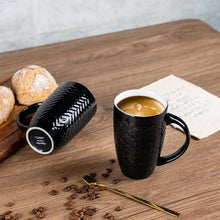 Load image into Gallery viewer, AmorArc Extra Large Coffee Mugs Set of 6, 20oz Ceramic Tall Coffee Mugs Set with Textured Geometric Patterns for Latte/Tea/Beer/Hot Cocoa, Dishwasher & Microwave Safe, Black