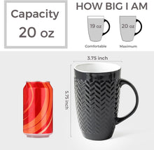 Load image into Gallery viewer, AmorArc Extra Large Coffee Mugs Set of 6, 20oz Ceramic Tall Coffee Mugs Set with Textured Geometric Patterns for Latte/Tea/Beer/Hot Cocoa, Dishwasher & Microwave Safe, Black