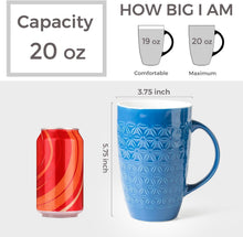 Load image into Gallery viewer, AmorArc Extra Large Coffee Mugs Set of 6, 20oz Ceramic Tall Coffee Mugs Set with Textured Geometric Patterns for Latte/Tea/Beer/Hot Cocoa, Dishwasher & Microwave Safe, Blue