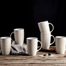 Load image into Gallery viewer, AmorArc Extra Large Coffee Mugs Set of 6, 20oz Ceramic Tall Coffee Mugs Set with Textured Geometric Patterns for Coffee/Tea/Beer/Hot Cocoa, Dishwasher & Microwave Safe,Beige