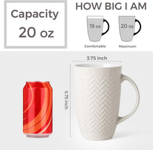 Load image into Gallery viewer, AmorArc Extra Large Coffee Mugs Set of 6, 20oz Ceramic Tall Coffee Mugs Set with Textured Geometric Patterns for Coffee/Tea/Beer/Hot Cocoa, Dishwasher & Microwave Safe,Beige