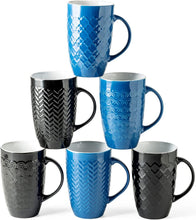 Load image into Gallery viewer, AmorArc Large Coffee Mugs Set of 6, 20oz Ceramic Tall Coffee Mugs Set with Textured Geometric Patterns for Latte/Tea/Beer/Hot Cocoa, Dishwasher & Microwave Safe, Multi