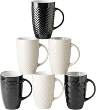 Load image into Gallery viewer, AmorArc Large Coffee Mugs Set of 6, 20oz Ceramic Tall Coffee Mugs Set with Textured Geometric Patterns for Coffee/Tea/Beer/Hot Cocoa, Dishwasher & Microwave Safe, Black&Beige