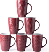 Load image into Gallery viewer, AmorArc Extra Large Coffee Mugs Set of 6, 20oz Ceramic Tall Coffee Mugs Set with Textured Geometric Patterns for Latte/Tea/Beer/Hot Cocoa, Dishwasher & Microwave Safe,Burgundy