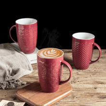 Load image into Gallery viewer, AmorArc Extra Large Coffee Mugs Set of 6, 20oz Ceramic Tall Coffee Mugs Set with Textured Geometric Patterns for Latte/Tea/Beer/Hot Cocoa, Dishwasher & Microwave Safe,Burgundy