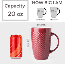 Load image into Gallery viewer, AmorArc Extra Large Coffee Mugs Set of 6, 20oz Ceramic Tall Coffee Mugs Set with Textured Geometric Patterns for Latte/Tea/Beer/Hot Cocoa, Dishwasher & Microwave Safe,Burgundy