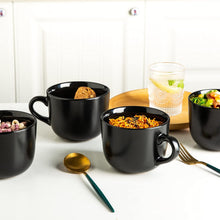Load image into Gallery viewer, AmorArc 24 oz Soup Mugs with Handles, Jumbo Ceramic Bowls Mugs Set with handles for Coffee Cereal Cappuccino Snacks, Microwave&Dishwasher safe Soup Cups for Meal-Black