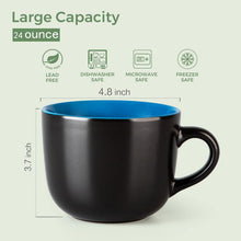 Load image into Gallery viewer, AmorArc 24 oz Soup Mugs with Handles, Jumbo Ceramic Bowls Mugs Set with handles for Coffee Cereal Cappuccino Snacks, Microwave&Dishwasher safe Soup Cups for Meal-Blue