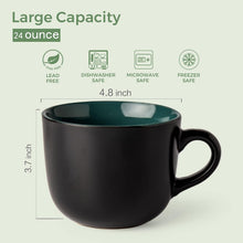 Load image into Gallery viewer, AmorArc 24 oz Soup Mugs with Handles, Jumbo Ceramic Bowls Mugs Set with handles for Coffee Cereal Cappuccino Snacks, Microwave&Dishwasher safe Soup Cups for Meal-Green