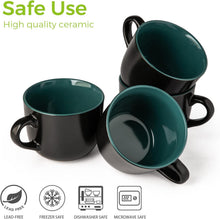 Load image into Gallery viewer, AmorArc 24 oz Soup Mugs with Handles, Jumbo Ceramic Bowls Mugs Set with handles for Coffee Cereal Cappuccino Snacks, Microwave&Dishwasher safe Soup Cups for Meal-Green