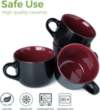 Load image into Gallery viewer, AmorArc 24 oz Soup Mugs with Handles, Jumbo Ceramic Bowls Mugs Set with handles for Coffee Cereal Cappuccino Snacks, Microwave&Dishwasher safe Soup Cups for Meal-Burgundy