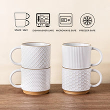 Load image into Gallery viewer, AmorArc 12OZ Stackable Coffee Mugs, Ceramic Coffee Cups with Texture Patterns for Man,Woman,Dad,Mom, Modern Coffee Mugs Set of 4 for Latte/Cappuccino/Cocoa. Dishwasher&Microwave Safe, Off White