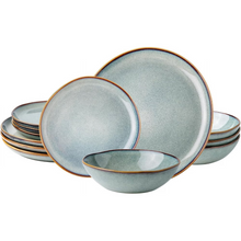 Load image into Gallery viewer, AmorArc Ceramic Dinnerware Sets,Handmade Reactive Glaze Stoneware Plates and Bowls Sets,Highly Chip and Crack Resistant | Dishwasher & Microwave Safe Dishes Set,Service for 4 Dishes Set(12pc),OCEAN