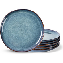 Load image into Gallery viewer, AmorArc Ceramic Dinner Plates Set of 6, 10.5 Inch Handmade Reactive Glaze Stoneware Plates, Rustic Shape Dinnerware Dish Set for Kitchen, Microwave & Dishwasher Safe, Scratch Resistant-Ceylon Blue