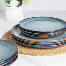 Load image into Gallery viewer, AmorArc Ceramic Dinner Plates Set of 6, 10.5 Inch Handmade Reactive Glaze Stoneware Plates, Rustic Shape Dinnerware Dish Set for Kitchen, Microwave & Dishwasher Safe, Scratch Resistant-Ceylon Blue