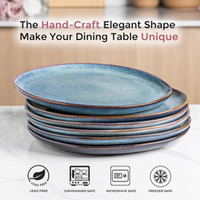 Load image into Gallery viewer, AmorArc Ceramic Dinner Plates Set of 6, 10.5 Inch Handmade Reactive Glaze Stoneware Plates, Rustic Shape Dinnerware Dish Set for Kitchen, Microwave & Dishwasher Safe, Scratch Resistant-Ceylon Blue