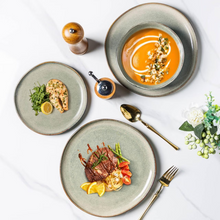 Load image into Gallery viewer, AmorArc Ceramic Dinner Plates Set of 6,10.5 Inch Handmade Reactive Glaze Stoneware Plates,Rustic Shape Dinnerware Dish Set for Kitchen,Microwave & Dishwasher Safe,Scratch Resistant-Reactive Color