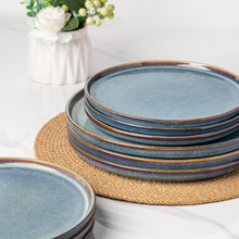 Load image into Gallery viewer, AmorArc Dinner Plates Set of 6, 10.5 Inch Reactive Glaze Ceramic Plates Set, Microwave, Dishwasher Safe, Scratch Resistant, Modern Large Dinnerware Dishes Set Kitchen Stoneware Plates-Ceylon Blue