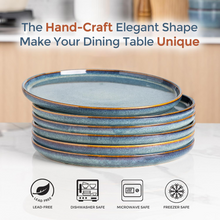Load image into Gallery viewer, AmorArc Dinner Plates Set of 6, 10.5 Inch Reactive Glaze Ceramic Plates Set, Microwave, Dishwasher Safe, Scratch Resistant, Modern Large Dinnerware Dishes Set Kitchen Stoneware Plates-Ceylon Blue
