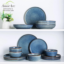 Load image into Gallery viewer, AmorArc Dinner Plates Set of 6, 10.5 Inch Reactive Glaze Ceramic Plates Set, Microwave, Dishwasher Safe, Scratch Resistant, Modern Large Dinnerware Dishes Set Kitchen Stoneware Plates-Ceylon Blue