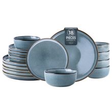 Load image into Gallery viewer, AmorArc Ceramic Dinnerware Sets for 6, 18 Pieces Stoneware Plates and Bowls Sets, Scratch Resistant Dishes, Dishwasher & Microwave Safe, Space Blue (Service for 6)