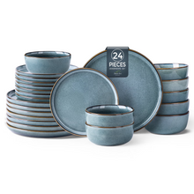 Load image into Gallery viewer, AmorArc Ceramic Dinnerware Sets for 8, 24 Pieces Stoneware Plates and Bowls Sets, Scratch Resistant Dishes, Dishwasher & Microwave Safe, Space Blue (Service for 8)