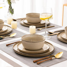Load image into Gallery viewer, AmorArc Ceramic Dinnerware Sets for 4, 12 Pieces Stoneware Plates and Bowls Sets, Scratch Resistant Dishes, Dishwasher & Microwave Safe, Reactive Glaze-Cappuccino (Service for 4)