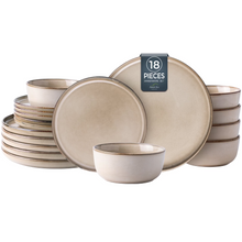 Load image into Gallery viewer, AmorArc Ceramic Dinnerware Sets for 6, 18 Pieces Stoneware Plates and Bowls Sets, Scratch Resistant Dishes, Dishwasher & Microwave Safe, Reactive Glaze-Cappuccino (Service for 6)