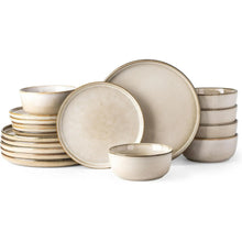 Load image into Gallery viewer, AmorArc Ceramic Dinnerware Sets for 6, 18 Pieces Stoneware Plates and Bowls Sets, Scratch Resistant Dishes, Dishwasher & Microwave Safe, Reactive Glaze-Cappuccino (Service for 6)