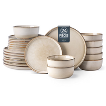 Load image into Gallery viewer, AmorArc Ceramic Dinnerware Sets for 8, 24 Pieces Stoneware Plates and Bowls Sets, Scratch Resistant Dishes, Dishwasher & Microwave Safe, Reactive Glaze-Cappuccino (Service for 8)
