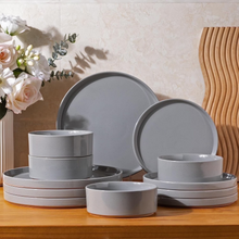 Load image into Gallery viewer, AmorArc Ceramic Dinnerware Set for 4 | Speckled Stoneware Plates and Bowls with unglazed terracotta | Scratch Resistant, Dishwasher & Microwave Safe ,Service for 4 Dishes Set(12pcs),Gray