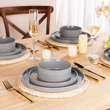 Load image into Gallery viewer, AmorArc Ceramic Dinnerware Set for 4 | Speckled Stoneware Plates and Bowls with unglazed terracotta | Scratch Resistant, Dishwasher & Microwave Safe ,Service for 4 Dishes Set(12pcs),Gray