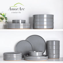 Load image into Gallery viewer, AmorArc Ceramic Dinnerware Set for 4 | Speckled Stoneware Plates and Bowls with unglazed terracotta | Scratch Resistant, Dishwasher & Microwave Safe ,Service for 4 Dishes Set(12pcs),Gray